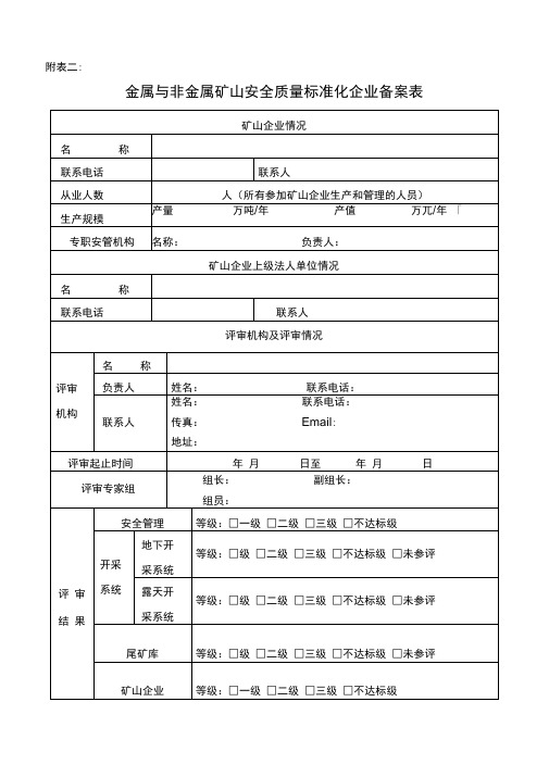 露天采石场标准化表格