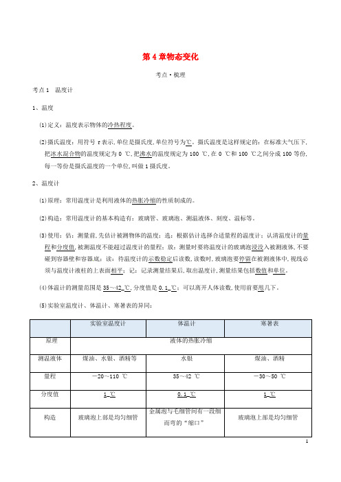 广东省深圳市2021年中考物理一轮复习讲义第4章物态变化考点知识梳理+例题+满分必练
