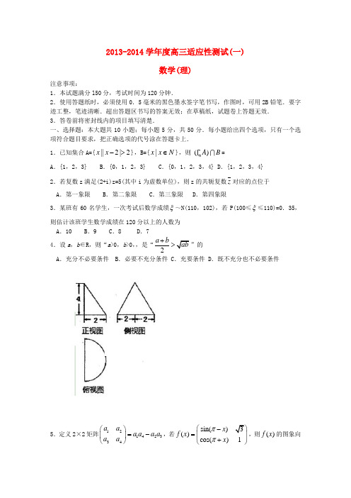 山东省烟台市2014届高三数学5月适应性测试 理(一,烟台二模)
