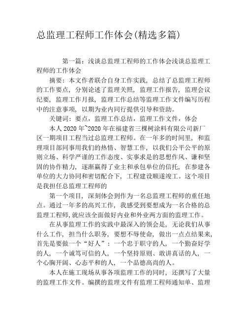 总监理工程师工作体会(精选多篇)