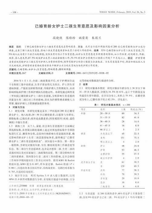 已婚育龄女护士二孩生育意愿及影响因素分析