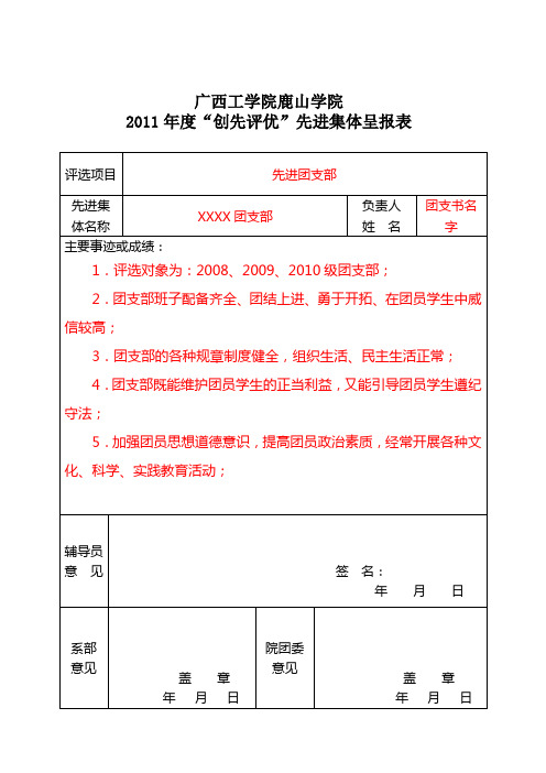 先进团支部呈报表模板