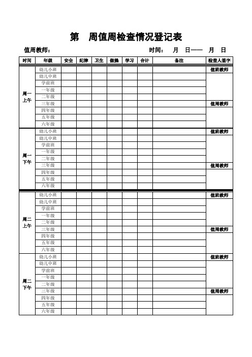 2012 值周检查情况登记表