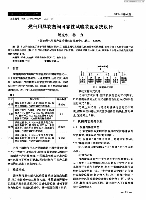 燃气用具旋塞阀可靠性试验装置系统设计