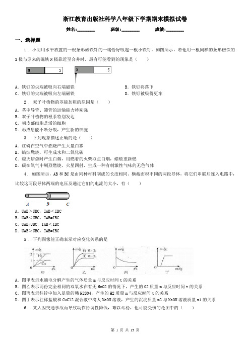 浙江教育出版社科学八年级下学期期末模拟试卷(模拟)