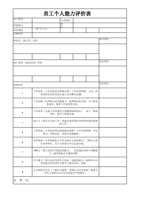 员工个人能力评价表