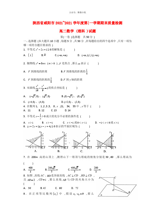 陕西省咸阳市2011-学年高2数学上学期期末质量检测试题 理 新人教A版