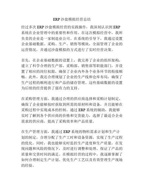 ERP沙盘模拟经营总结