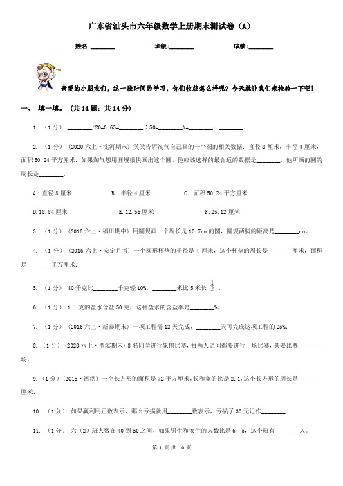 广东省汕头市六年级数学上册期末测试卷(A)