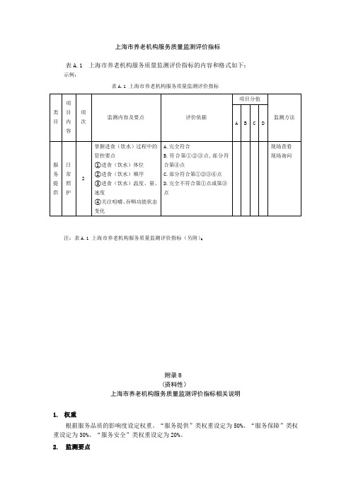 上海市养老机构服务质量监测评价指标、相关说明