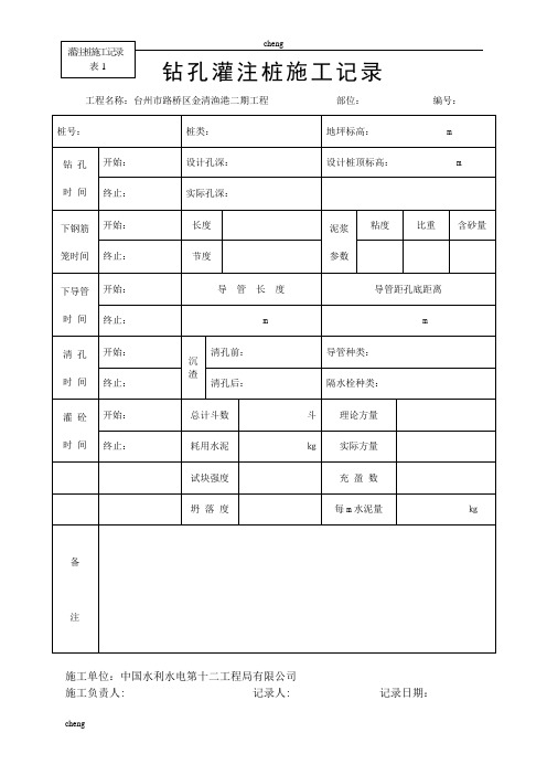 钻孔灌注桩施工作业记录表(范本)