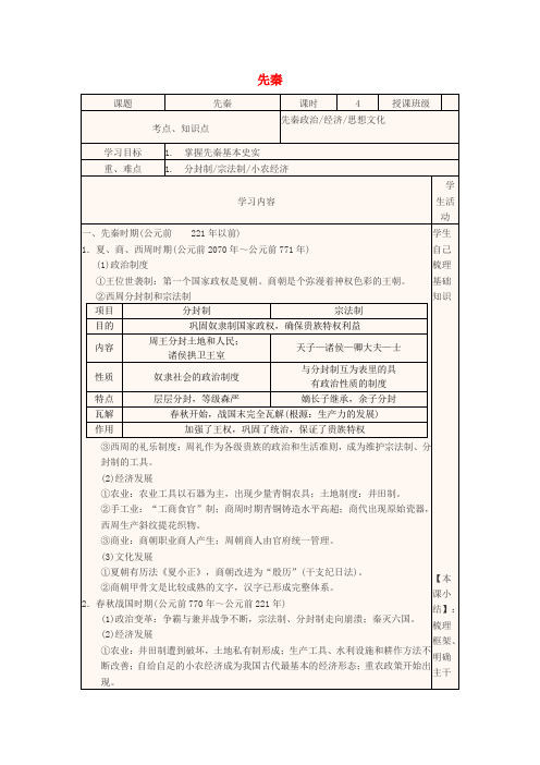 四川省宜宾市一中2017-2018学年高中历史下学期第3周 先秦教学设计