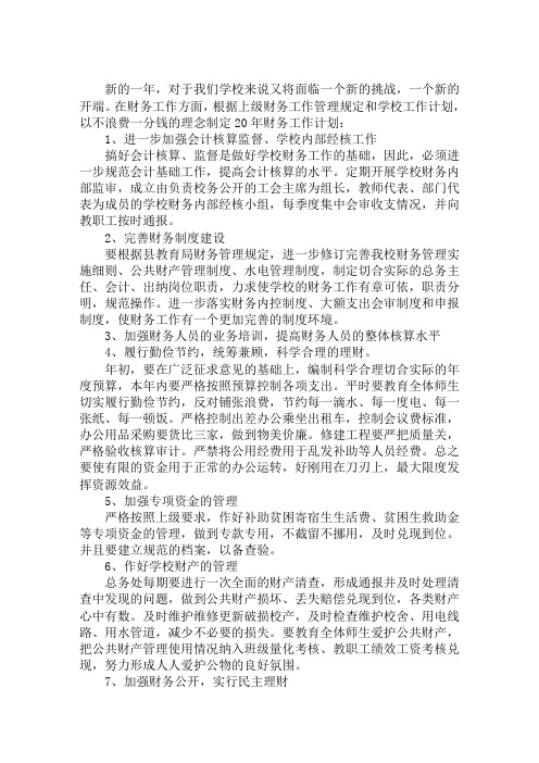 最新2020学校财务工作计划范本