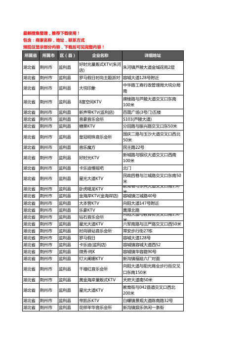新版湖北省荆州市监利县KTV企业公司商家户名录单联系方式地址大全34家