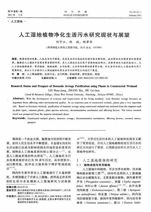 人工湿地植物净化生活污水研究现状与展望