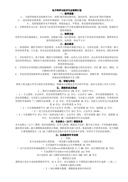 上海交通大学电子科学与技术专业教学进程表2006