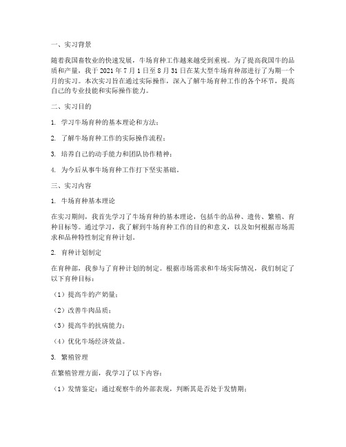 牛场育种部实习报告