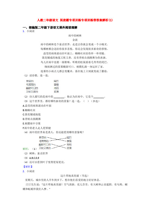 人教二年级语文 阅读题专项训练专项训练带答案解析(1)