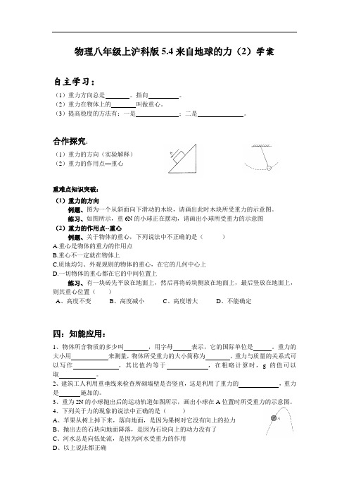 八年级物理教案-物理八年级上沪科版54来自地球的力(2)
