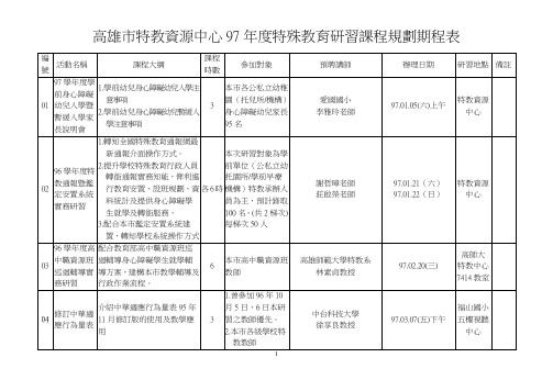 高雄市特教资源中心97年度特殊教育研习课程规划期程表概要