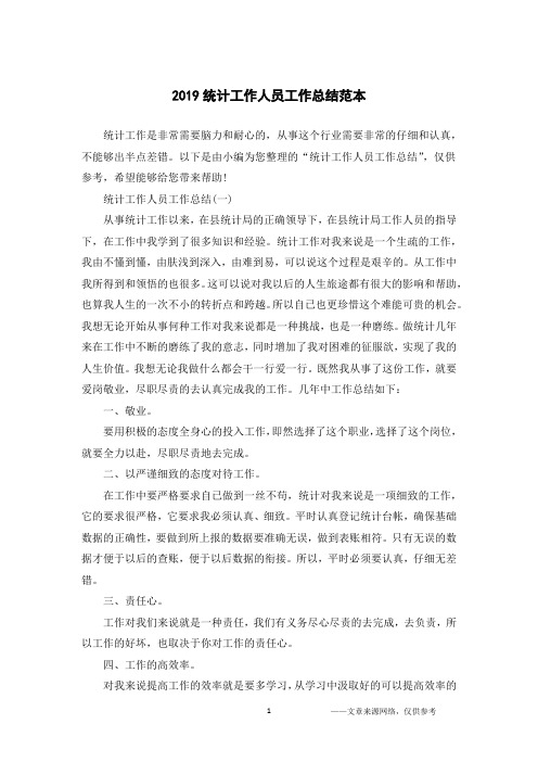 2019统计工作人员工作总结范本