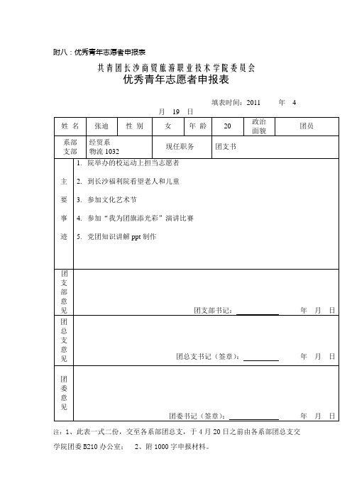 优秀志愿者个人申报表-张迪