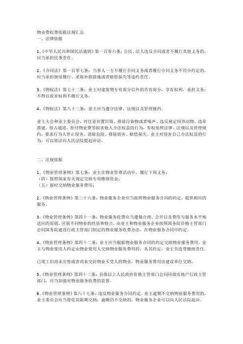 物业费收费依据法规汇总