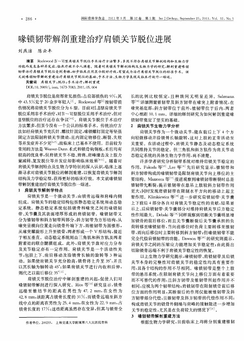 喙锁韧带解剖重建治疗肩锁关节脱位进展