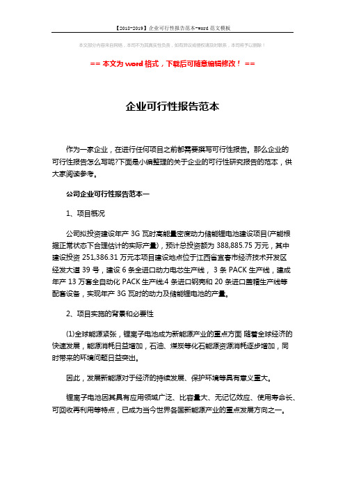 【2018-2019】企业可行性报告范本-word范文模板 (19页)