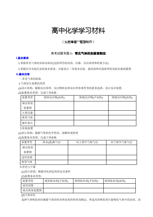 高考化学复习高考化学实验专题6：气体制备.docx
