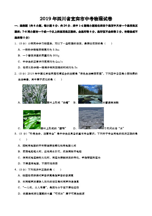 2019年四川省宜宾市中考物理试题(Word版,含解析)