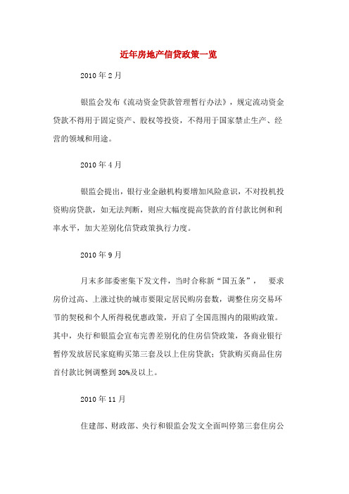近年房地产信贷政策一览