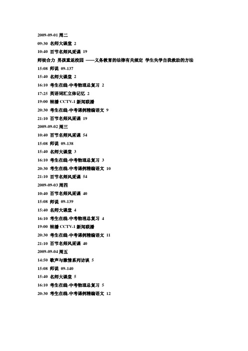 2009--2010学年上期空中课堂节目单