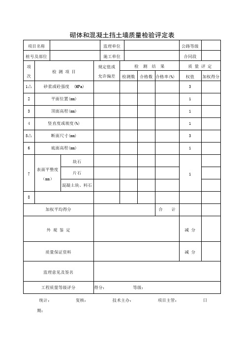 砌体和混凝土挡土墙质量检验评定表