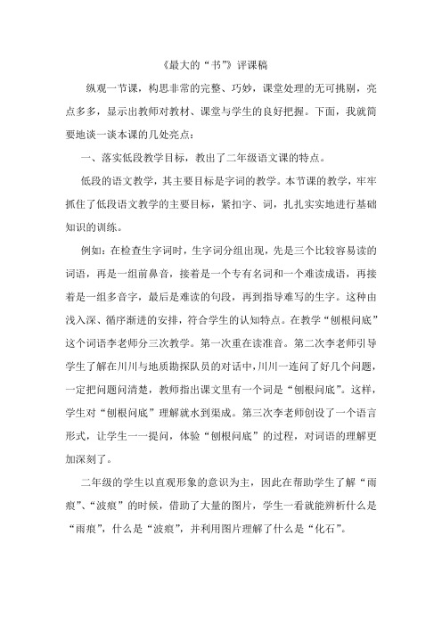 人教版小学语文二年级下册《最大的书》评课稿