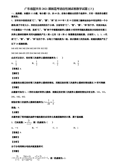 广东省韶关市2021届新高考适应性测试卷数学试题(3)含解析