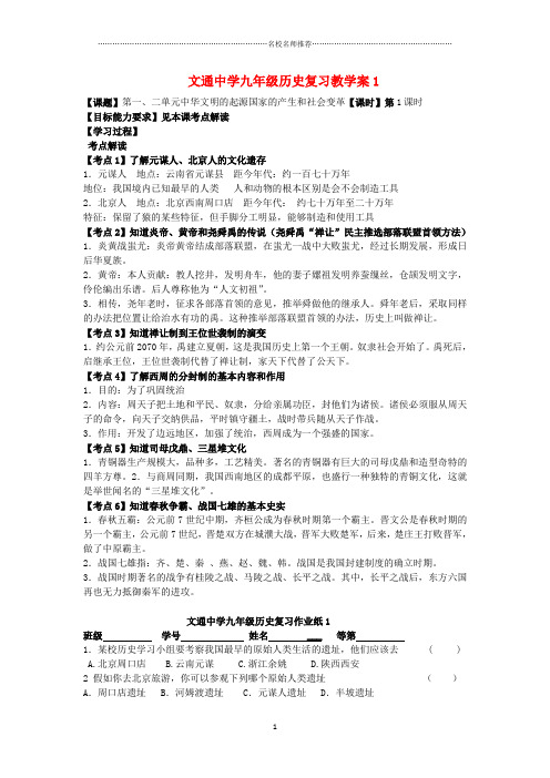 江苏省文通中学九年级历史总复习教名师精编学案1(无答案)