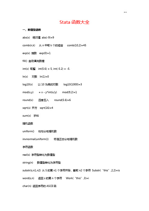 Stata函数全套整合