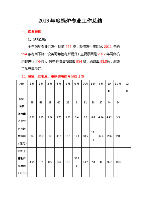 2013年锅炉专业工作总结解析
