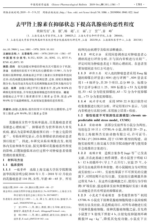 去甲肾上腺素在抑郁状态下提高乳腺癌的恶性程度