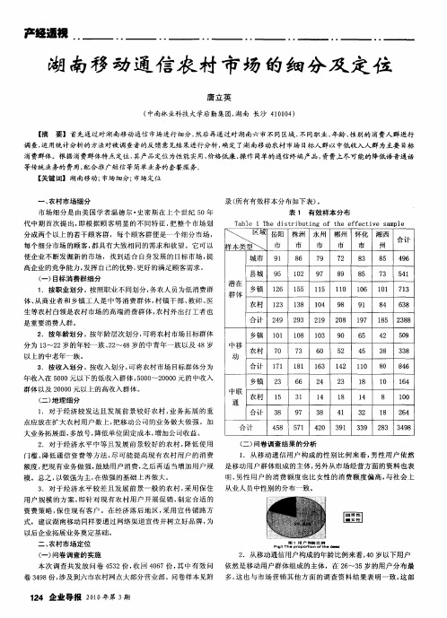 湖南移动通信农村市场的细分及定位
