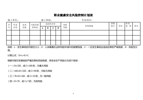 职业健康安全风险控制计划表(空白)