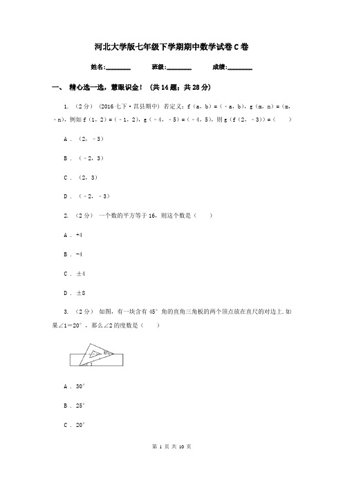 河北大学版七年级下学期期中数学试卷C卷