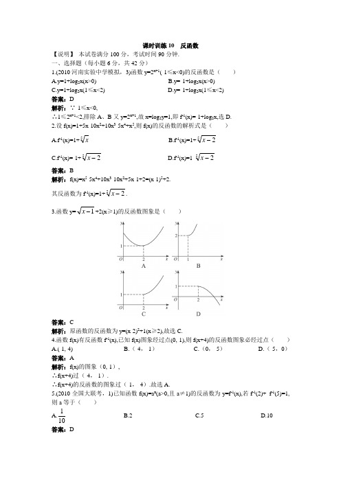 2011高考数学单元复习训练10：反函数