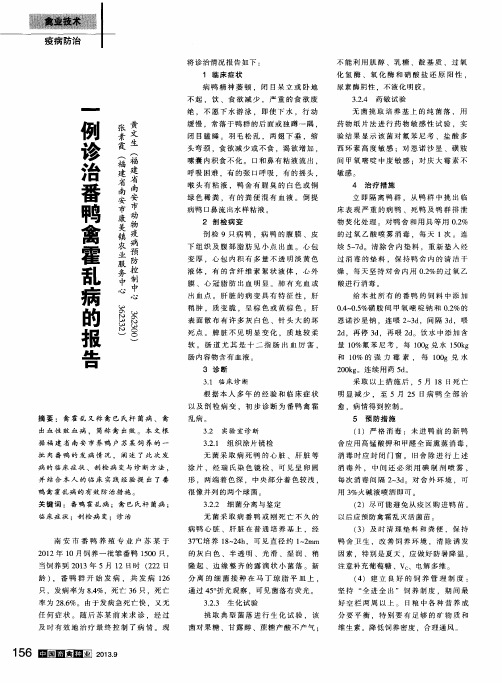 一例诊治番鸭禽霍乱病的报告