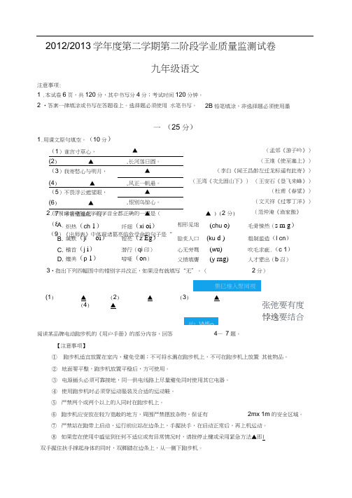 2013白下九年级二模语文试卷