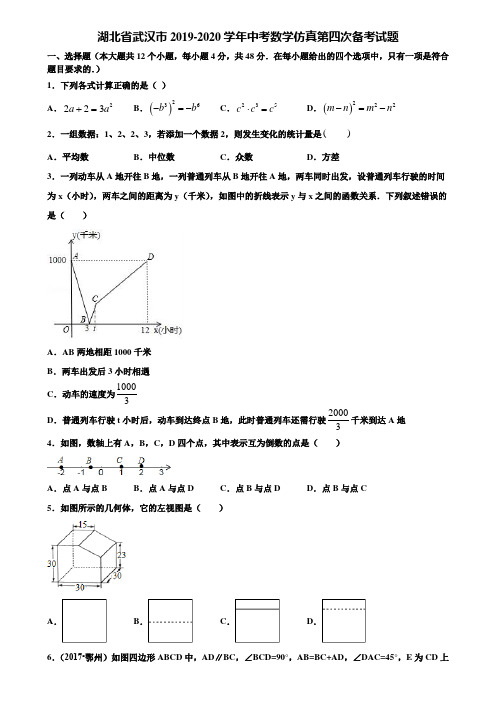 湖北省武汉市2019-2020学年中考数学仿真第四次备考试题含解析
