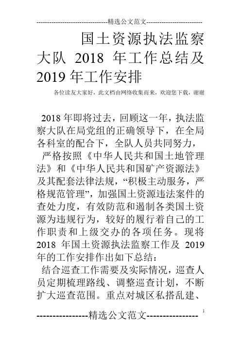 国土资源执法监察大队2018年工作总结及2019年工作安排