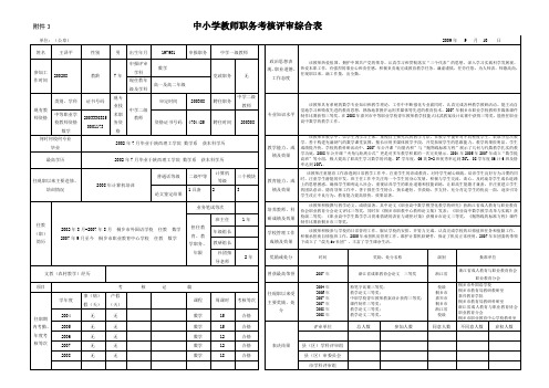 中小学教师职务考核评审综合表