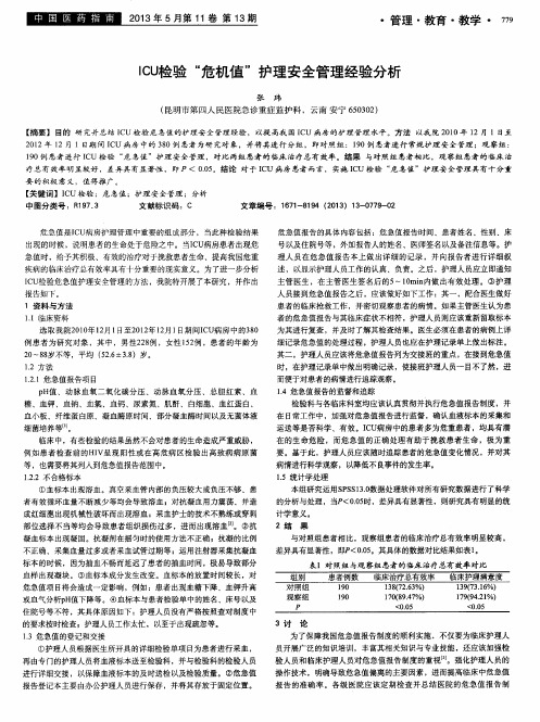 ICU检验“危机值”护理安全管理经验分析